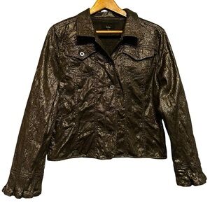 Reba Metallic Gold Button Front Beaded Jacket Size Large Ruffle Cuffs Western